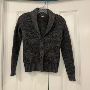J Crew gray cardigan chunky knit wool sweater Everlane Quince petite XS XXS